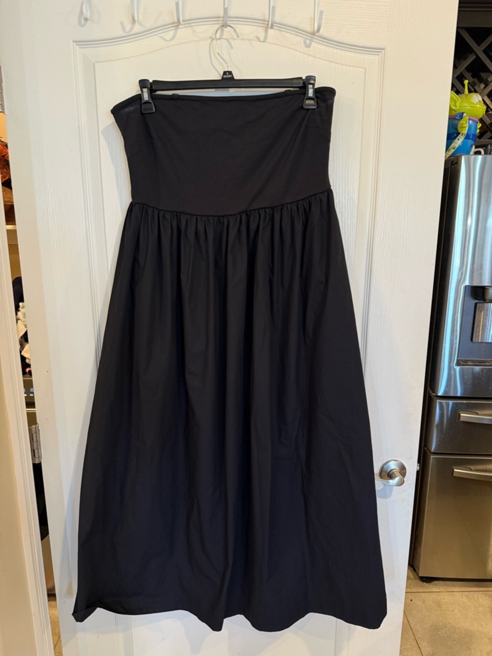 Nicole Miller NYC Black Cotton blend Strapless Midi Dress XL new w tags pockets - Picture 2 of 9